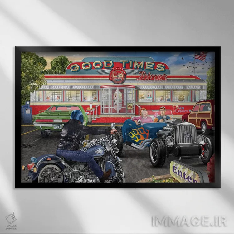 تابلو رستوران خاطرات خوش اثر تصویرسازی بیگلو - نمای قابدار مشکی