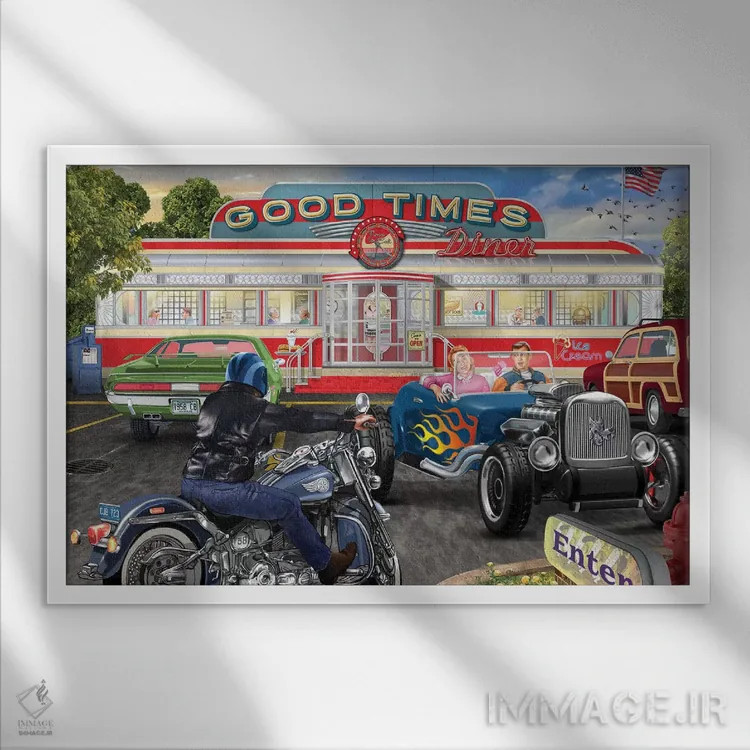 تابلو رستوران خاطرات خوش اثر تصویرسازی بیگلو - نمای قابدار سفید