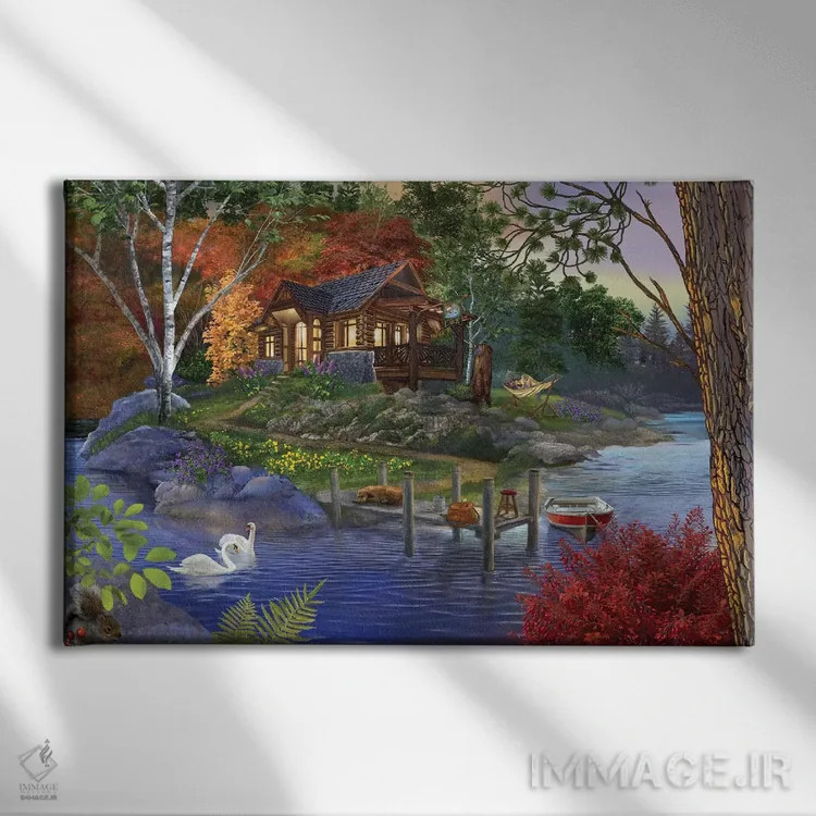 تابلو دریاچهٔ خاطره اثر تصویرسازی بیگلو - نمای روبهرو روی دیوار