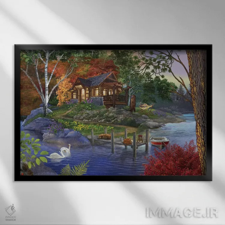 تابلو دریاچهٔ خاطره اثر تصویرسازی بیگلو - نمای قابدار مشکی