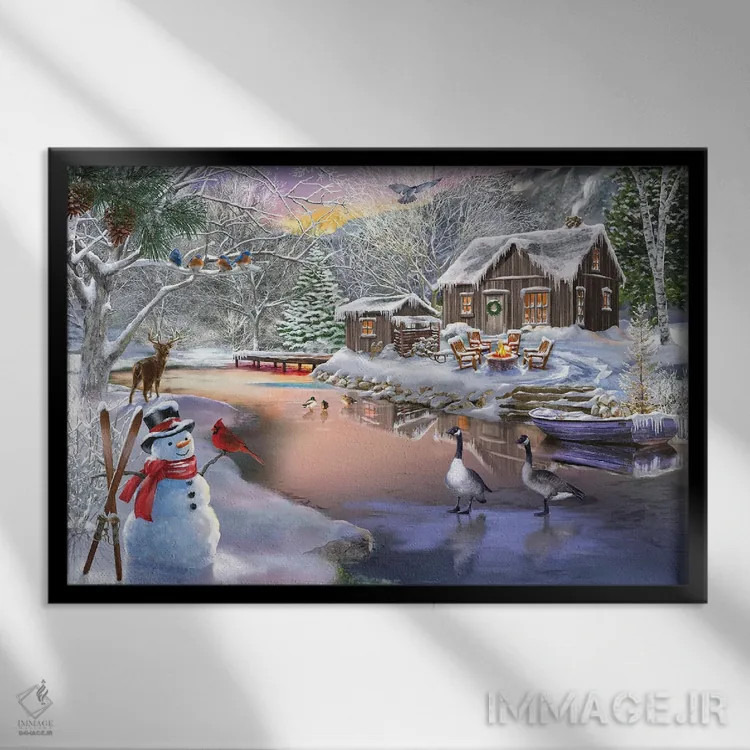 تابلو کلبهٔ زمستانی II اثر تصویرسازی بیگلو - نمای قابدار مشکی