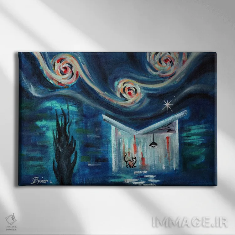 تابلو شب پرستارهٔ آپتاون اثر آنجلا بیسون - نمای روبهرو روی دیوار