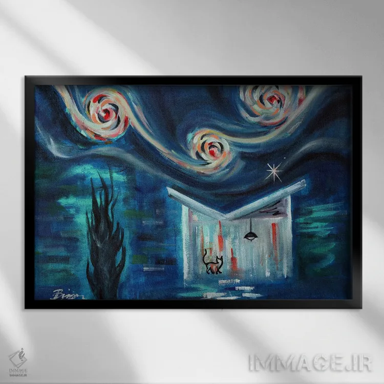 تابلو شب پرستارهٔ آپتاون اثر آنجلا بیسون - نمای قابدار مشکی