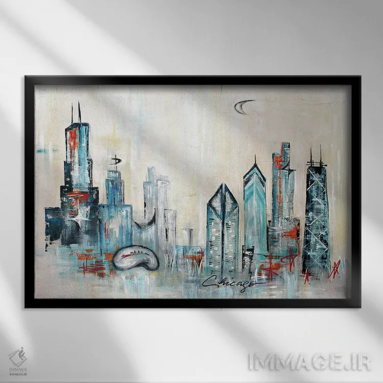 تابلو افق شهر شیکاگو اثر آنجلا بیسون - نمای قابدار مشکی