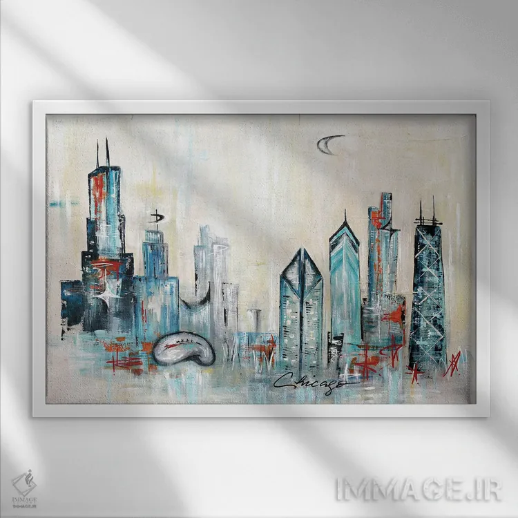 تابلو افق شهر شیکاگو اثر آنجلا بیسون - نمای قابدار سفید