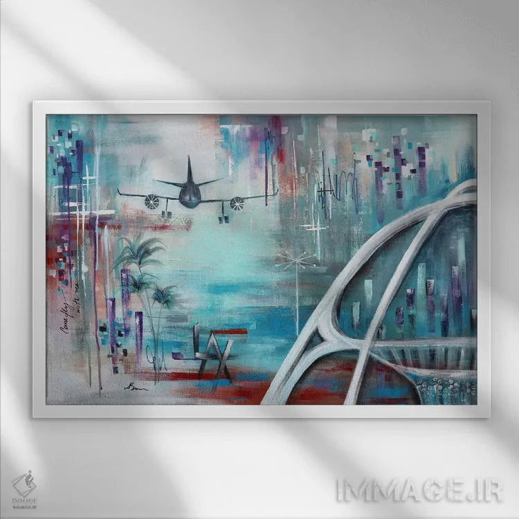 تابلو LAX V اثر آنجلا بیسون - نمای قابدار سفید