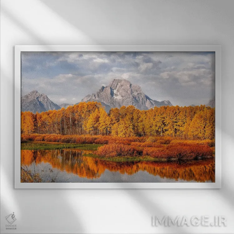 تابلو دیوار رنگین کوه موران اثر بنجامین پاجت - نمای قابدار سفید