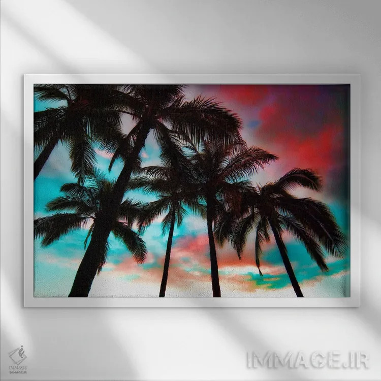 تابلو منظرهٔ آسمان وایکیکی اثر بنجامین پاجت - نمای قابدار سفید