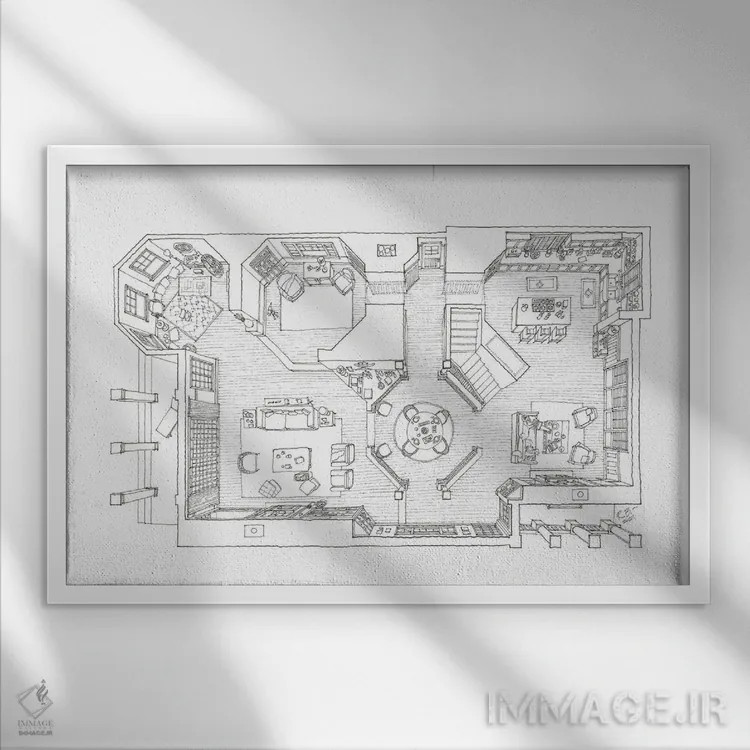 تابلو خانه ساحلی گریس و فرانکی اثر بیکِیآرتکت (استودیو هنر و معماری) - نمای قابدار سفید