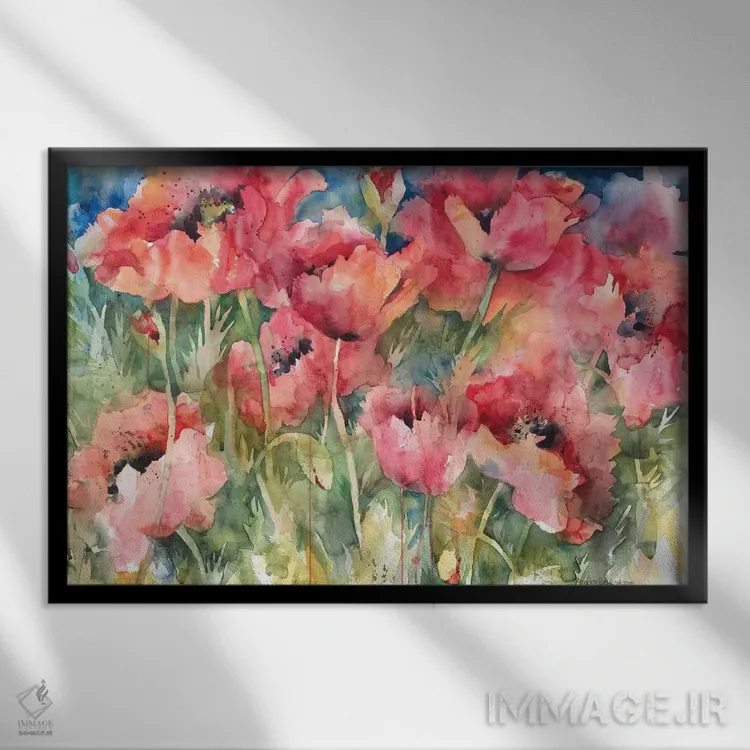 تابلو چشمانداز قرمز روشن اثر آنلاین بوکنکمپ - نمای قابدار مشکی