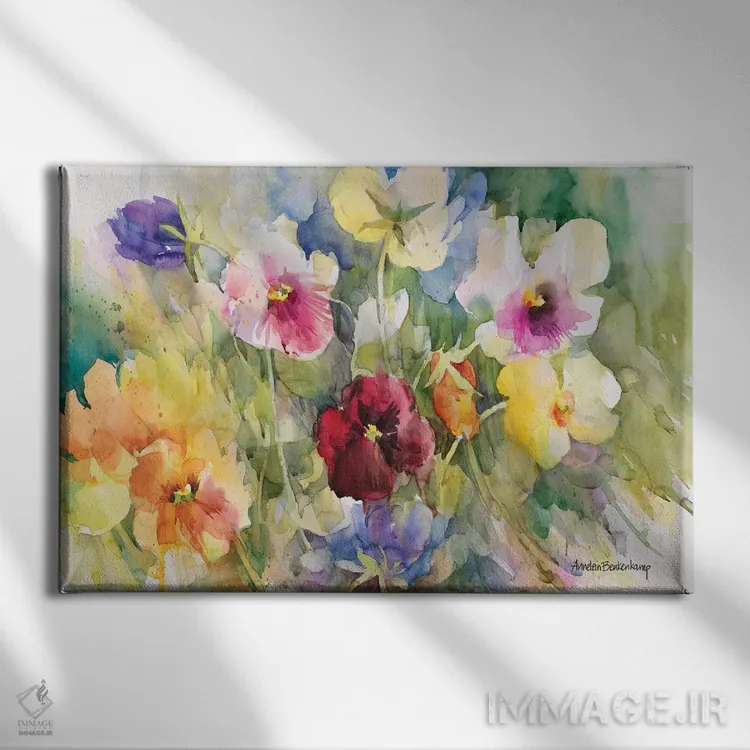 تابلو ژست بنفشهها اثر آنلاین بوکنکمپ - نمای روبهرو روی دیوار