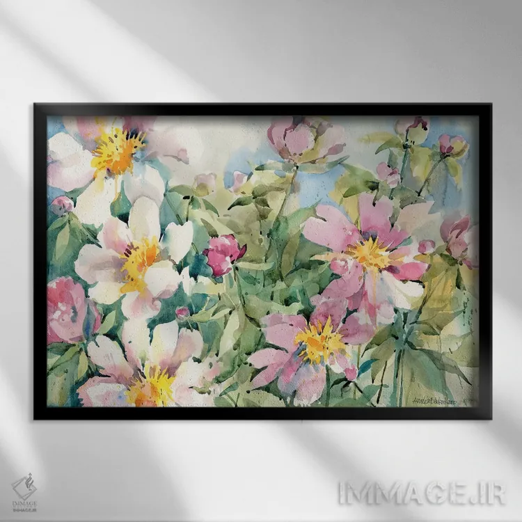 تابلو پالت گلهای صدتومانی اثر آنلاین بوکنکمپ - نمای قابدار مشکی