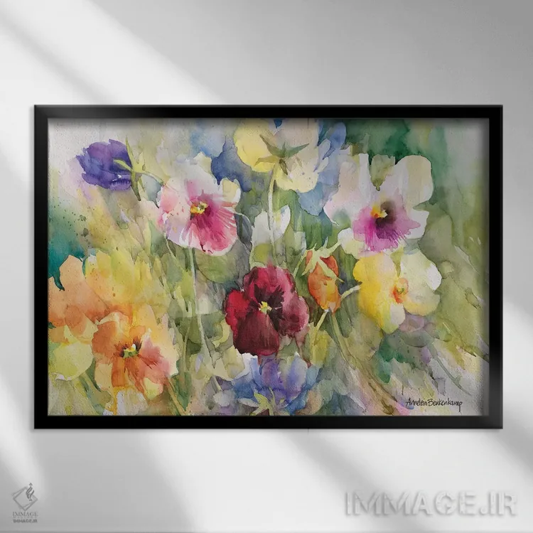 تابلو ژست بنفشهها اثر آنلاین بوکنکمپ - نمای قابدار مشکی