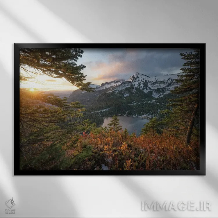 تابلو پاییز دریاچه لوییز اثر استیو برکلی - نمای قابدار مشکی