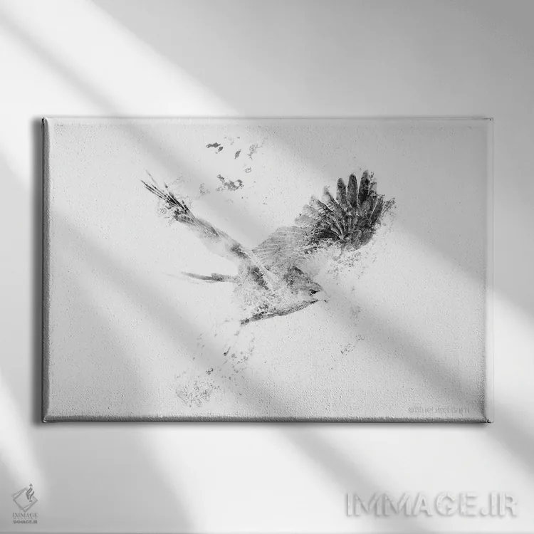 تابلو شاهین مینیمال با بالهای گسترده اثر بلوبرد بارن (استودیوی هنری) - نمای روبهرو روی دیوار