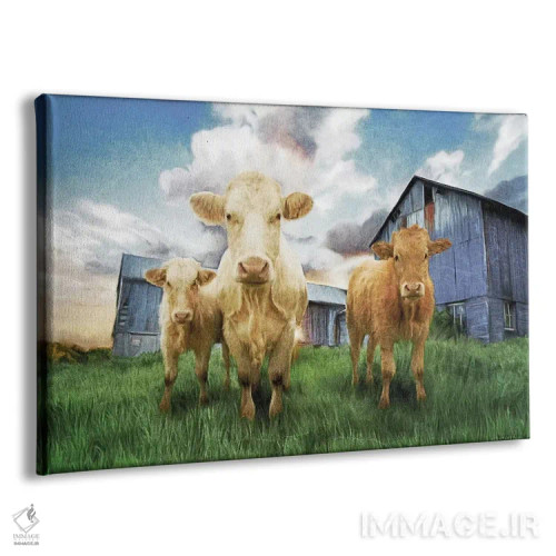 تابلو سه گوساله کنجکاو اثر بلوبرد بارن (استودیوی هنری) - نمای پرسپکتیو محصول