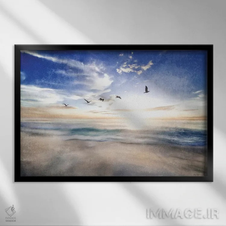 تابلو منظره دریایی با مرغهای دریایی اثر بلوبرد بارن (استودیوی هنری) - نمای قابدار مشکی