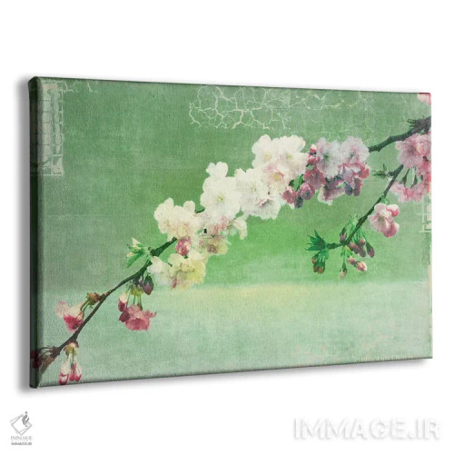 تابلو شکوفهٔ خمیدهٔ سبز و صورتی اثر بلوبرد بارن (استودیوی هنری) - نمای پرسپکتیو محصول