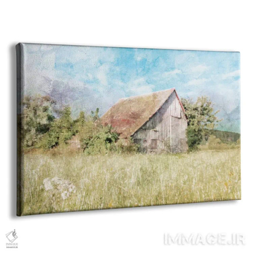 تابلو چمنزار سبز بهاری کنار انبار قدیمی اثر بلوبرد بارن (استودیوی هنری) - نمای پرسپکتیو محصول