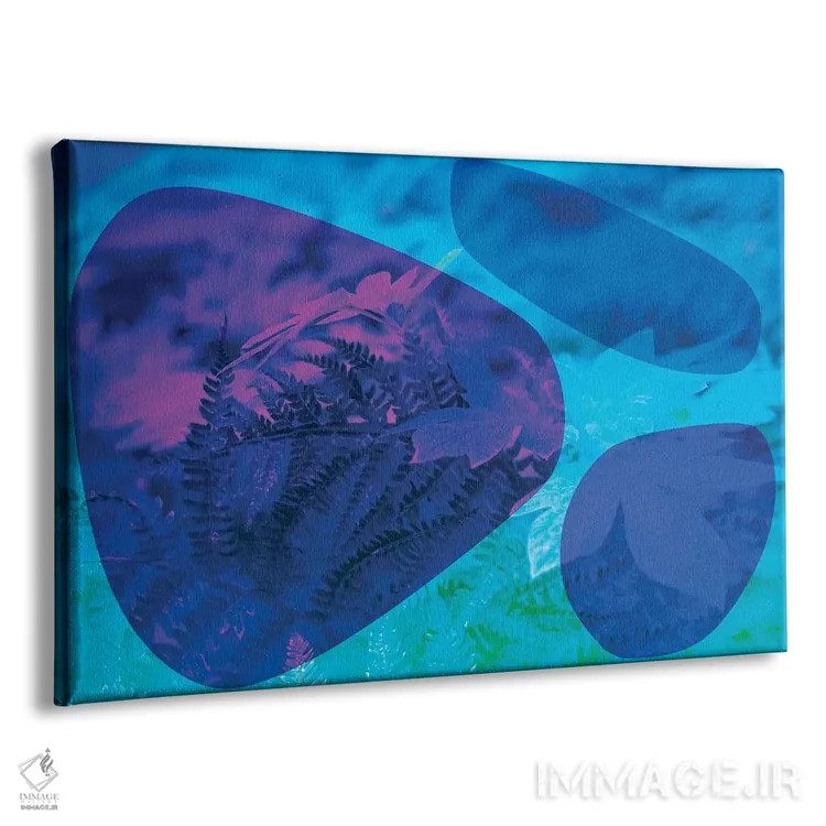 تابلو سنگهای آبی انتزاعی و شاخ و برگ اثر بلی - نمای پرسپکتیو محصول