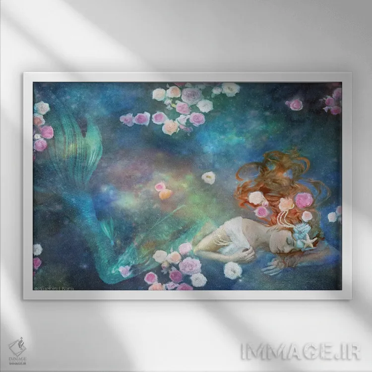 تابلو پری دریایی زیبای خفته اثر بلوبرد بارن (استودیوی هنری) - نمای قابدار سفید