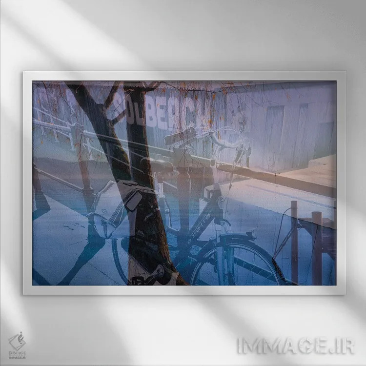 تابلو دوچرخهسواری در طبیعت اثر بلی - نمای قابدار سفید