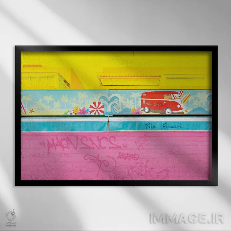 تابلو ساحل گرافیتی اثر بلی - نمای قابدار مشکی