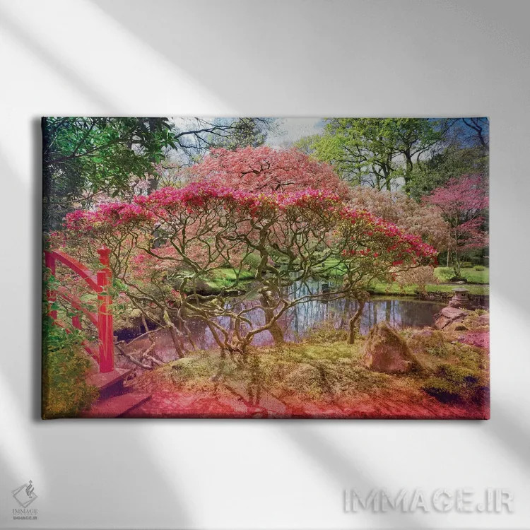تابلو باغ و برکه ژاپنی اثر بلی - نمای روبهرو روی دیوار