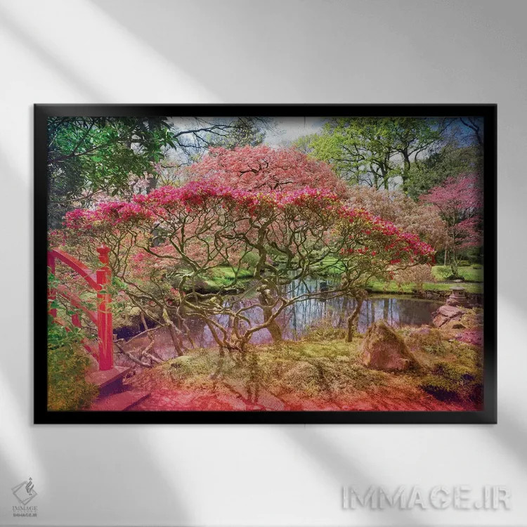 تابلو باغ و برکه ژاپنی اثر بلی - نمای قابدار مشکی