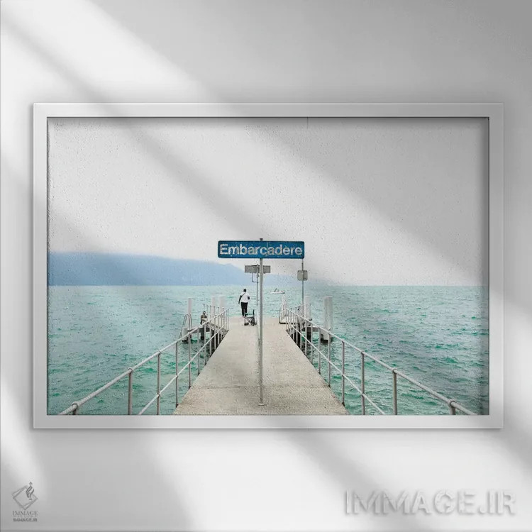 تابلو اسکلهٔ لمان (سوئیس) اثر بلی - نمای قابدار سفید