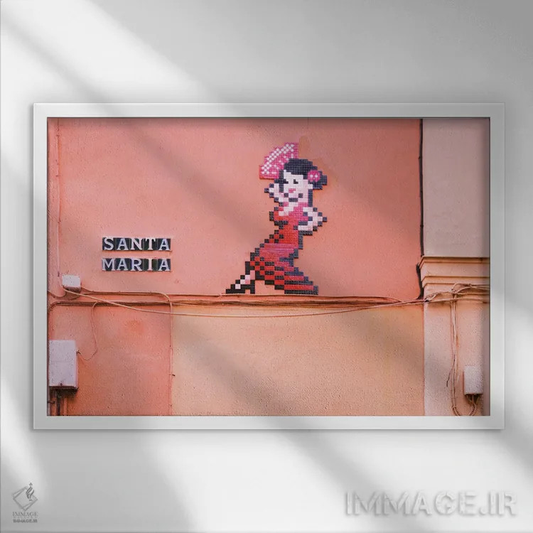 تابلو ماریا در حال رقص فلامنکو است اثر بلی - نمای قابدار سفید