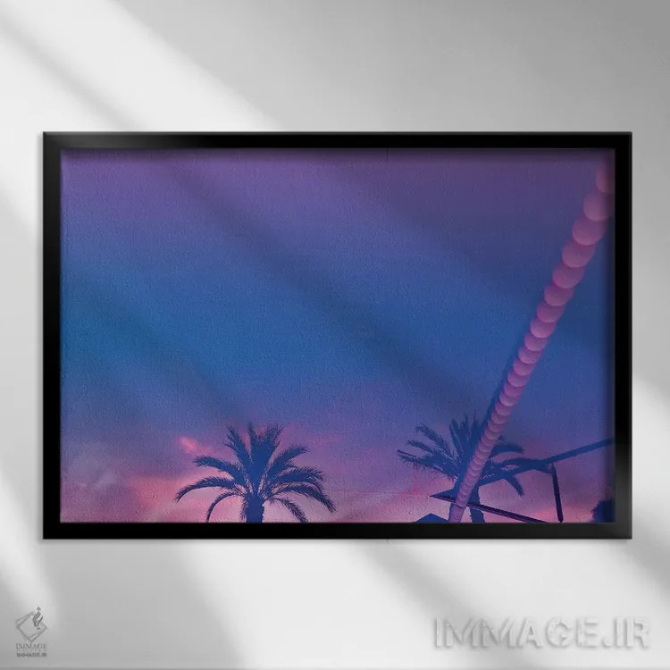 تابلو نخلها و غروب با پژواک اثر بلی - نمای قابدار مشکی