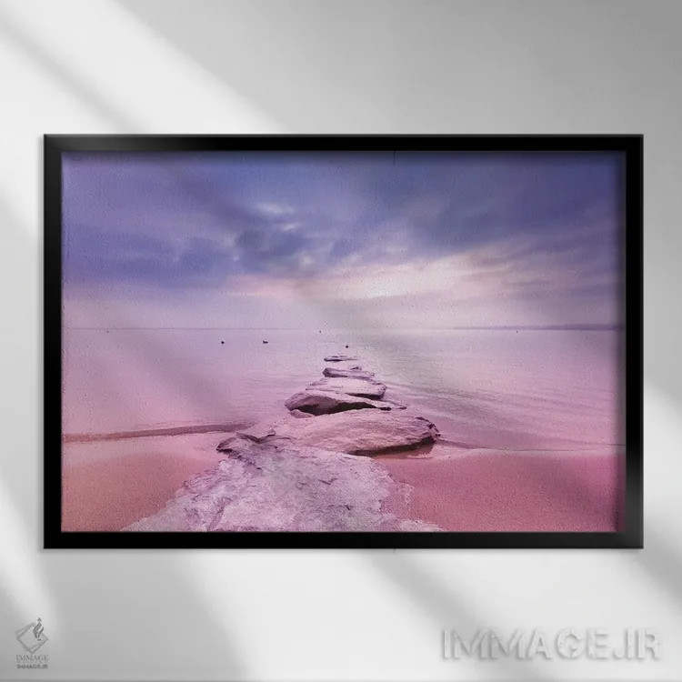 تابلو منظرهٔ غروب صخرهای اثر بلی - نمای قابدار مشکی