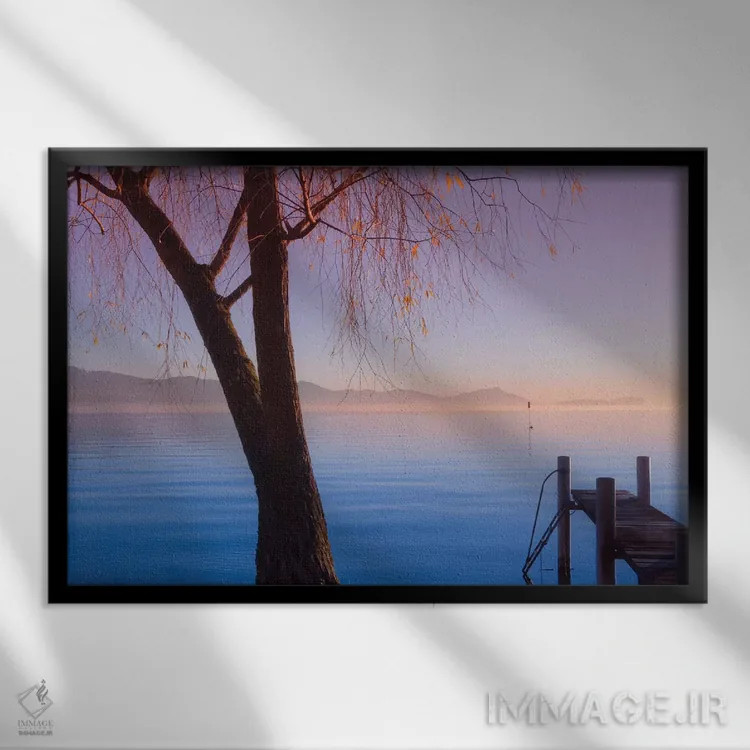 تابلو منظرهٔ دریایی و غروب شاعرانه اثر بلی - نمای قابدار مشکی