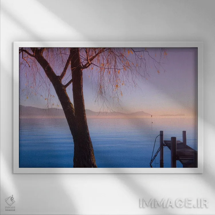 تابلو منظرهٔ دریایی و غروب شاعرانه اثر بلی - نمای قابدار سفید