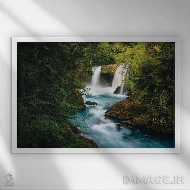 تابلو Little White Salmon River,آبشار اسپیریت، رودخانه لیتل وایت سالمون اثر جان بیلوس - نمای قابدار سفید