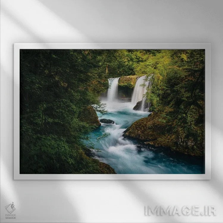 تابلو Little White Salmon River,آبشار اسپیریت، رودخانه لیتل وایت سالمون اثر جان بیلوس - نمای قابدار سفید