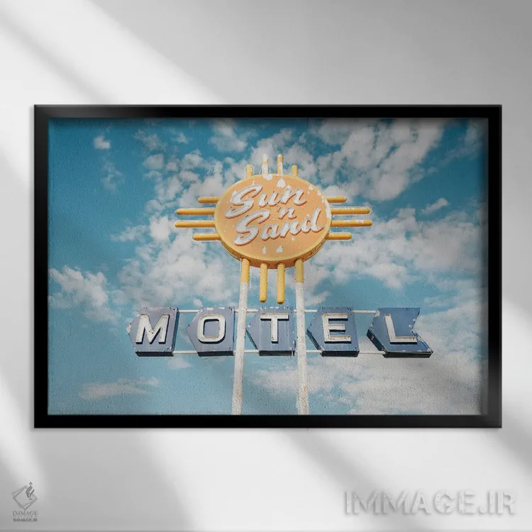 تابلو Route 66,متل سان اند سند، جاده ۶۶ اثر جان بیلوس - نمای قابدار مشکی