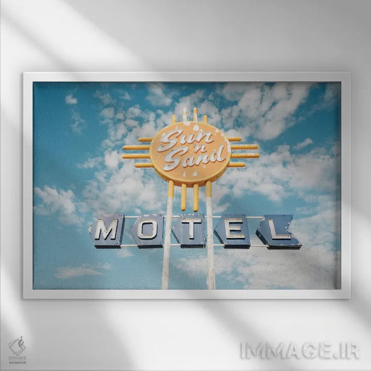 تابلو Route 66,متل سان اند سند، جاده ۶۶ اثر جان بیلوس - نمای قابدار سفید