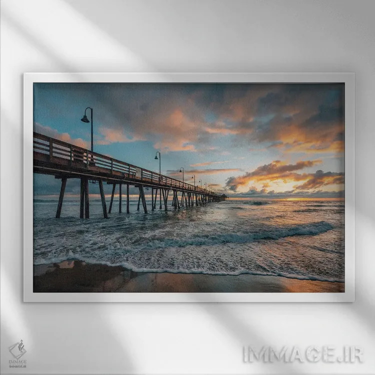 تابلو Imperial Beach I,غروب، ساحل امپریال I اثر جان بیلوس - نمای قابدار سفید