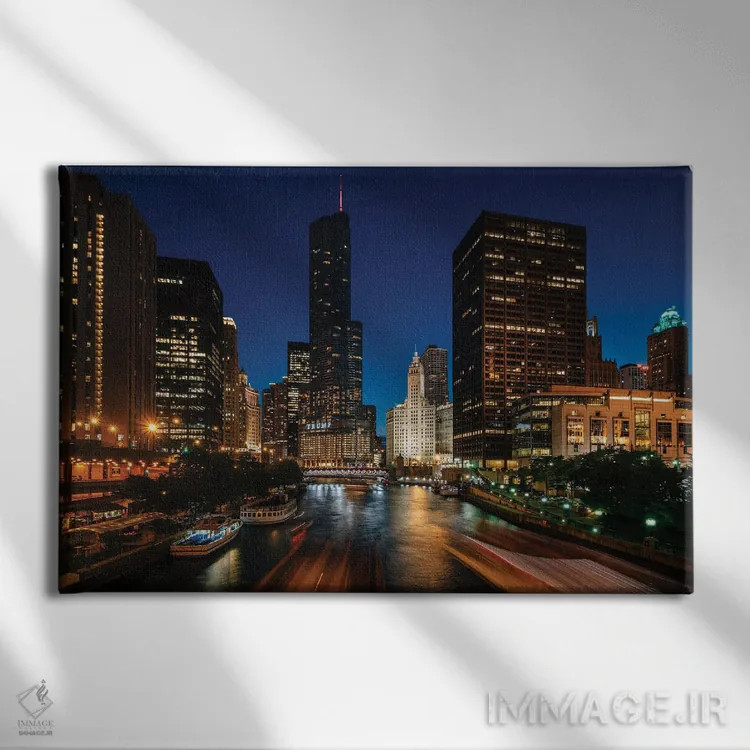 تابلو رودخانه شیکاگو اثر جان بیلوس - نمای روبهرو روی دیوار
