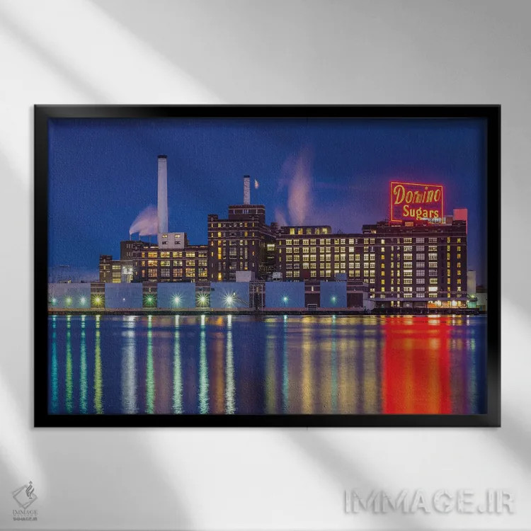 تابلو کارخانه شکر دومینو اثر جان بیلوس - نمای قابدار مشکی