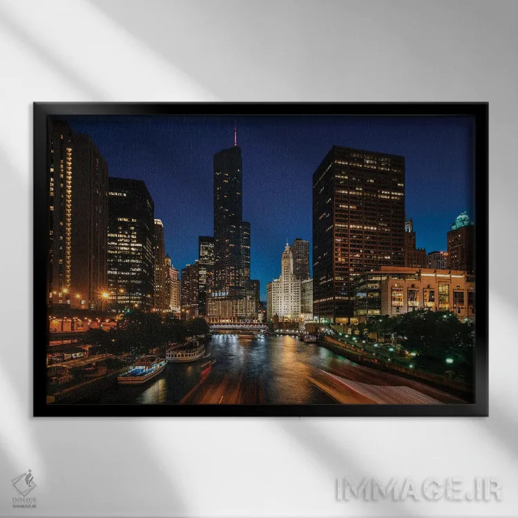 تابلو رودخانه شیکاگو اثر جان بیلوس - نمای قابدار مشکی