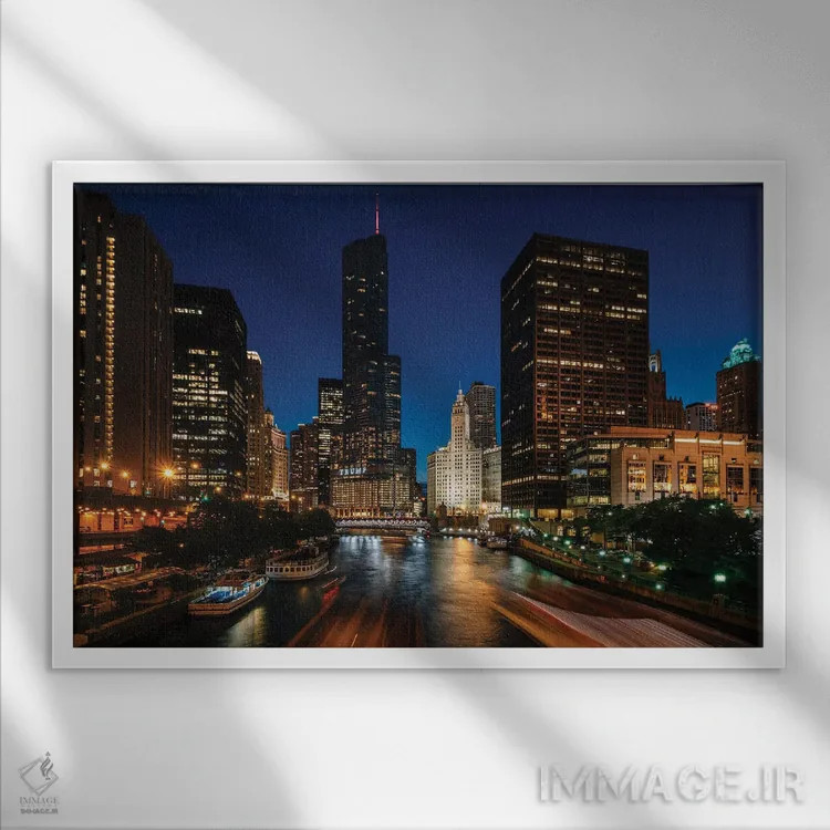 تابلو رودخانه شیکاگو اثر جان بیلوس - نمای قابدار سفید