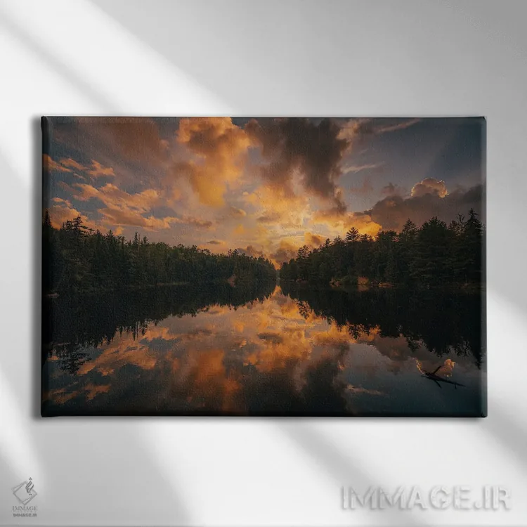 تابلو غروب دریاچهی نعل اسبی II اثر جان بیلوس - نمای روبهرو روی دیوار