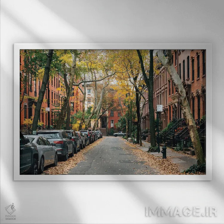 تابلو پاییز محله بروکلین هایتس II اثر جان بیلوس - نمای قابدار سفید