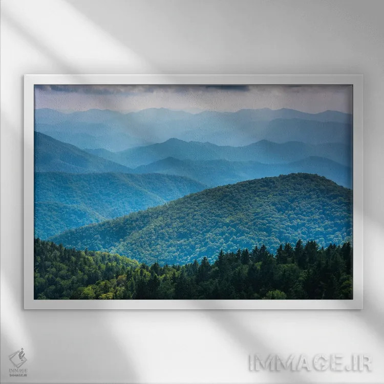 تابلو لایههای آبی اثر جان بیلوس - نمای قابدار سفید