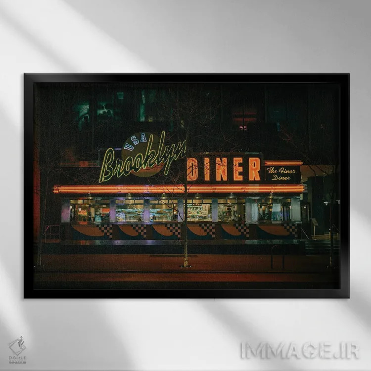 تابلو رستوران بروکلین داینر آمریکا اثر جان بیلوس - نمای قابدار مشکی