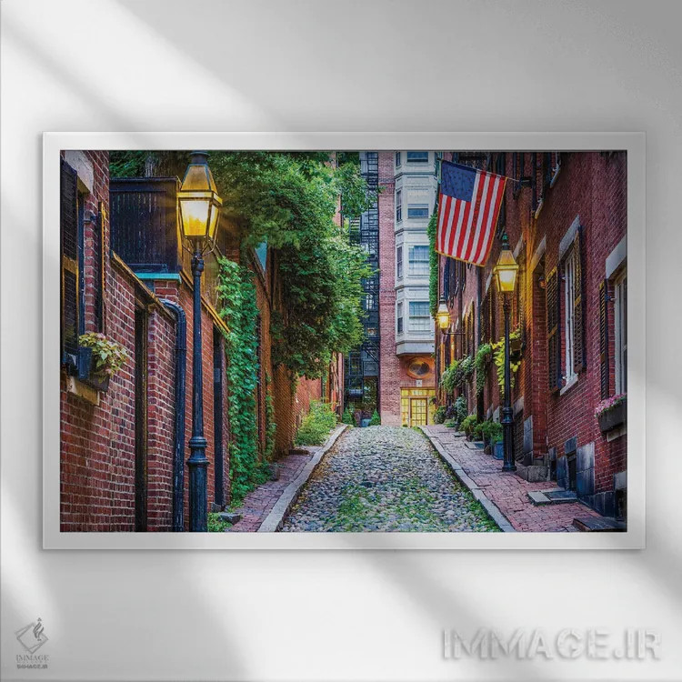تابلو خیابان آکورن (بلوط) اثر جان بیلوس - نمای قابدار سفید