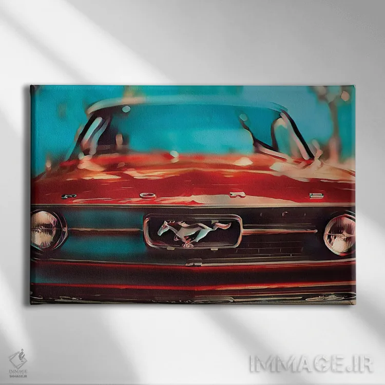 تابلو موستانگ قدیمی من (خودروی کلاسیک) اثر جی.بلو استودیو (استودیو هنری) - نمای روبهرو روی دیوار